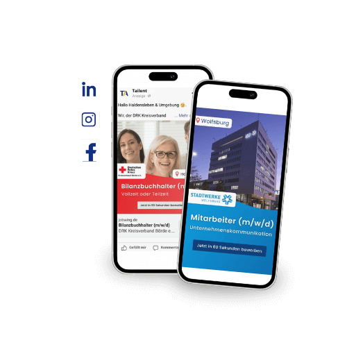 Zwei Social Recruiting Anzeigen mit Social Media Icons